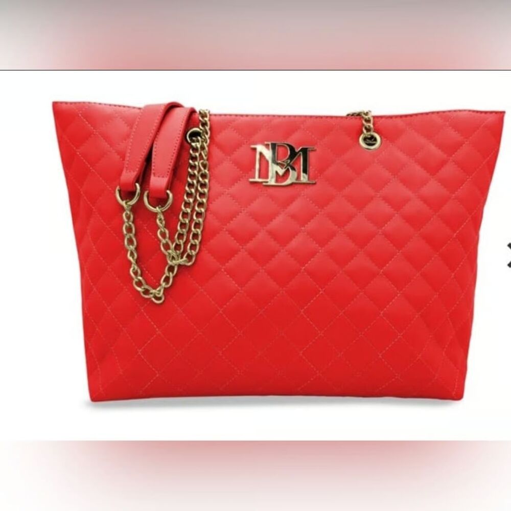 Badgley Mischka Large Red Quilted Chain Strap Bag NWT MSRP $129.00